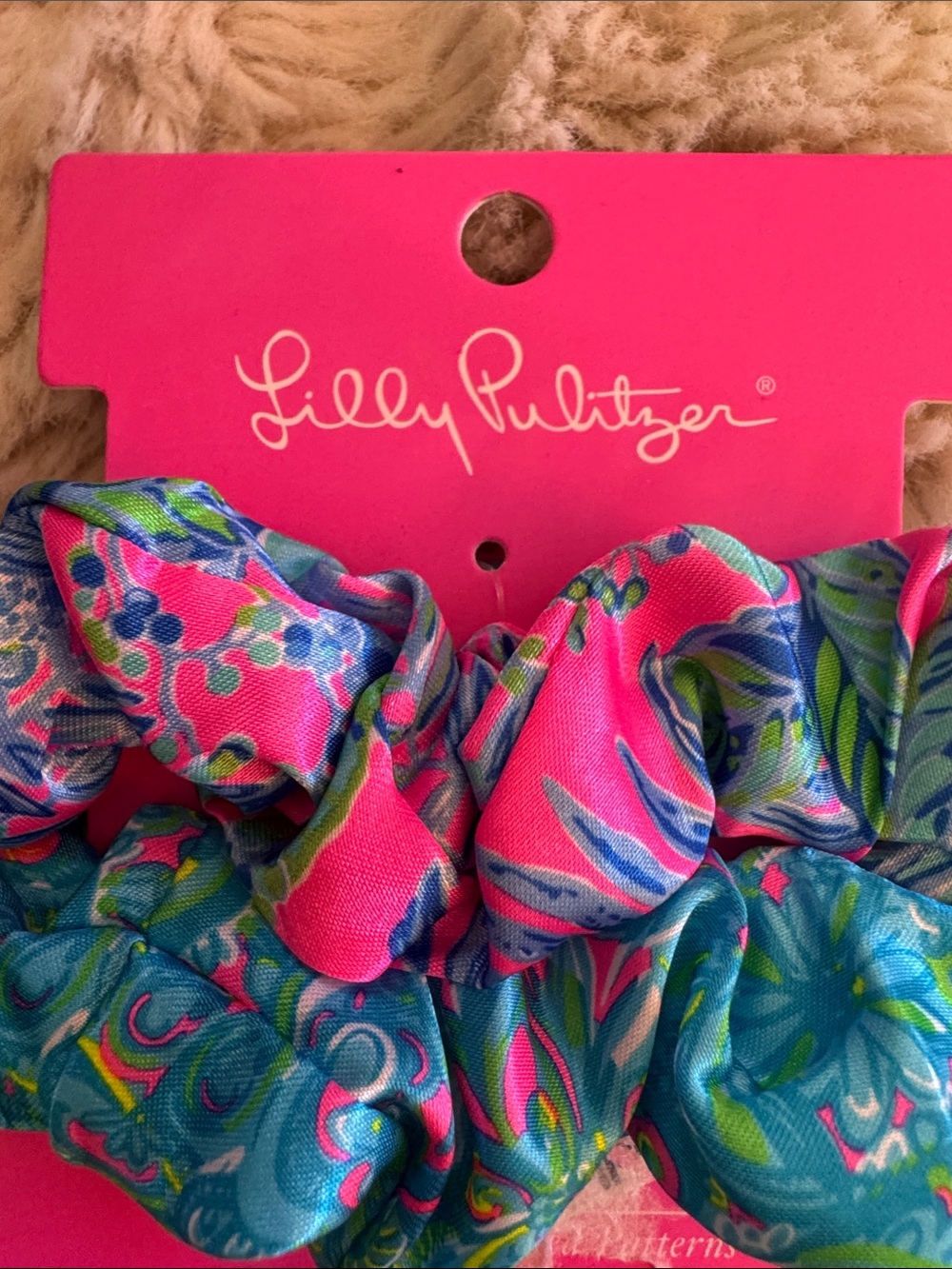 Lilly Pulitzer Pink and Teal Floral Kids Scrunchie Duo
